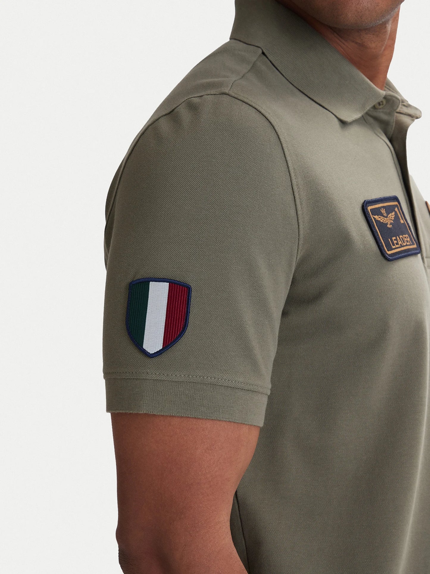 POLO UOMO AERONAUTICA MILITARE CON PATCH FRECCE TRICOLORI MEZZA MANICA VERDE
