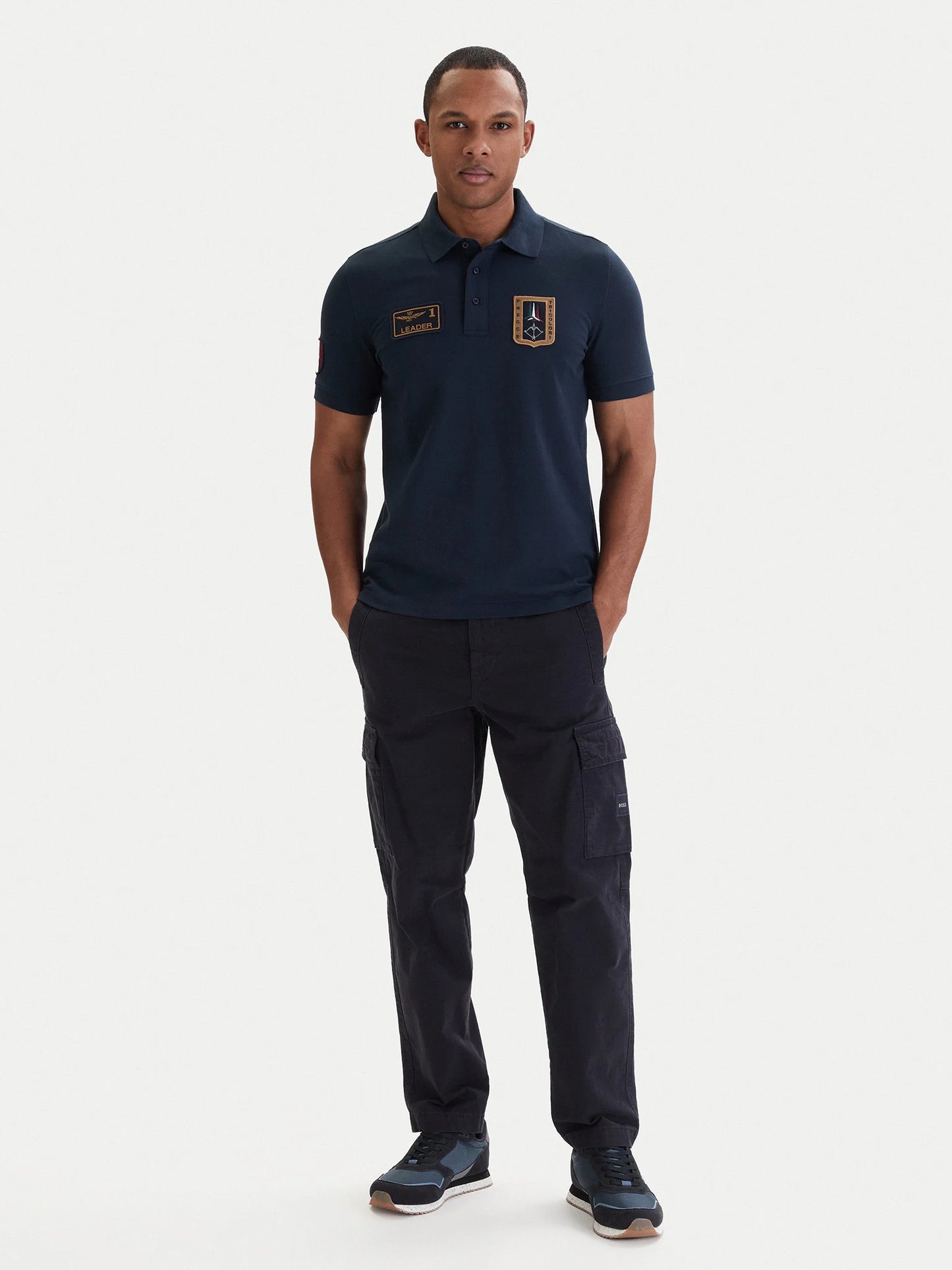 POLO UOMO AERONAUTICA MILITARE CON PATCH FRECCE TRICOLORI MEZZA MANICA BLU