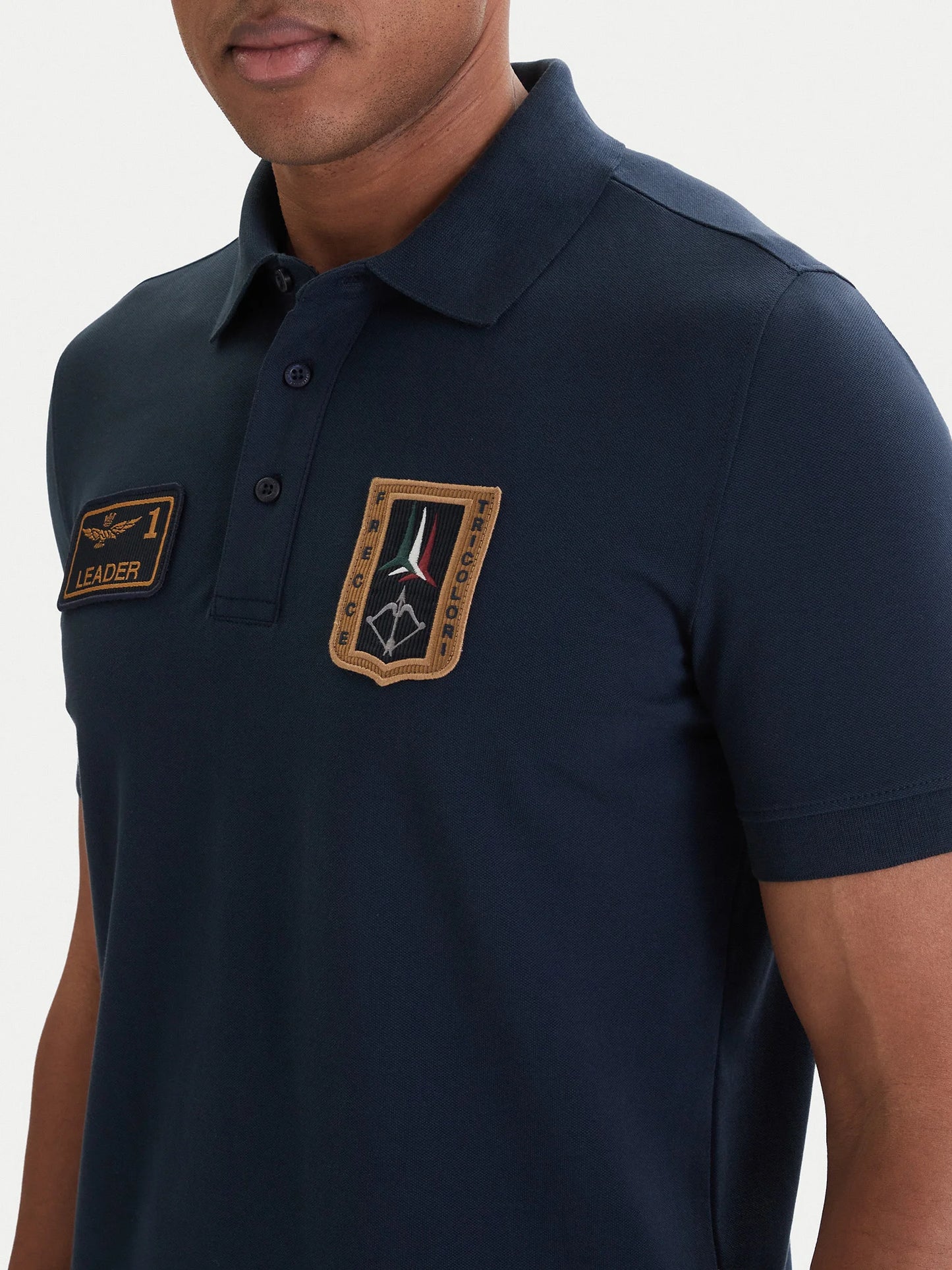 POLO UOMO AERONAUTICA MILITARE CON PATCH FRECCE TRICOLORI MEZZA MANICA BLU