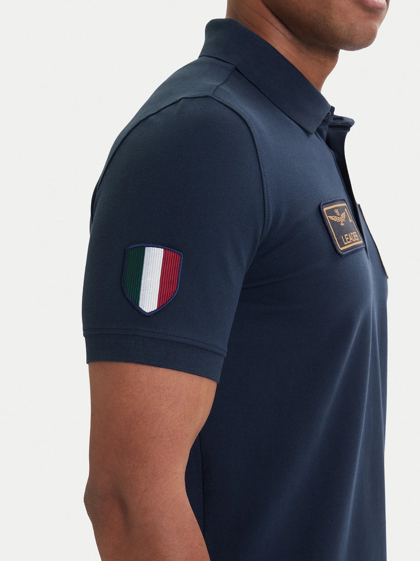 POLO UOMO AERONAUTICA MILITARE CON PATCH FRECCE TRICOLORI MEZZA MANICA BLU