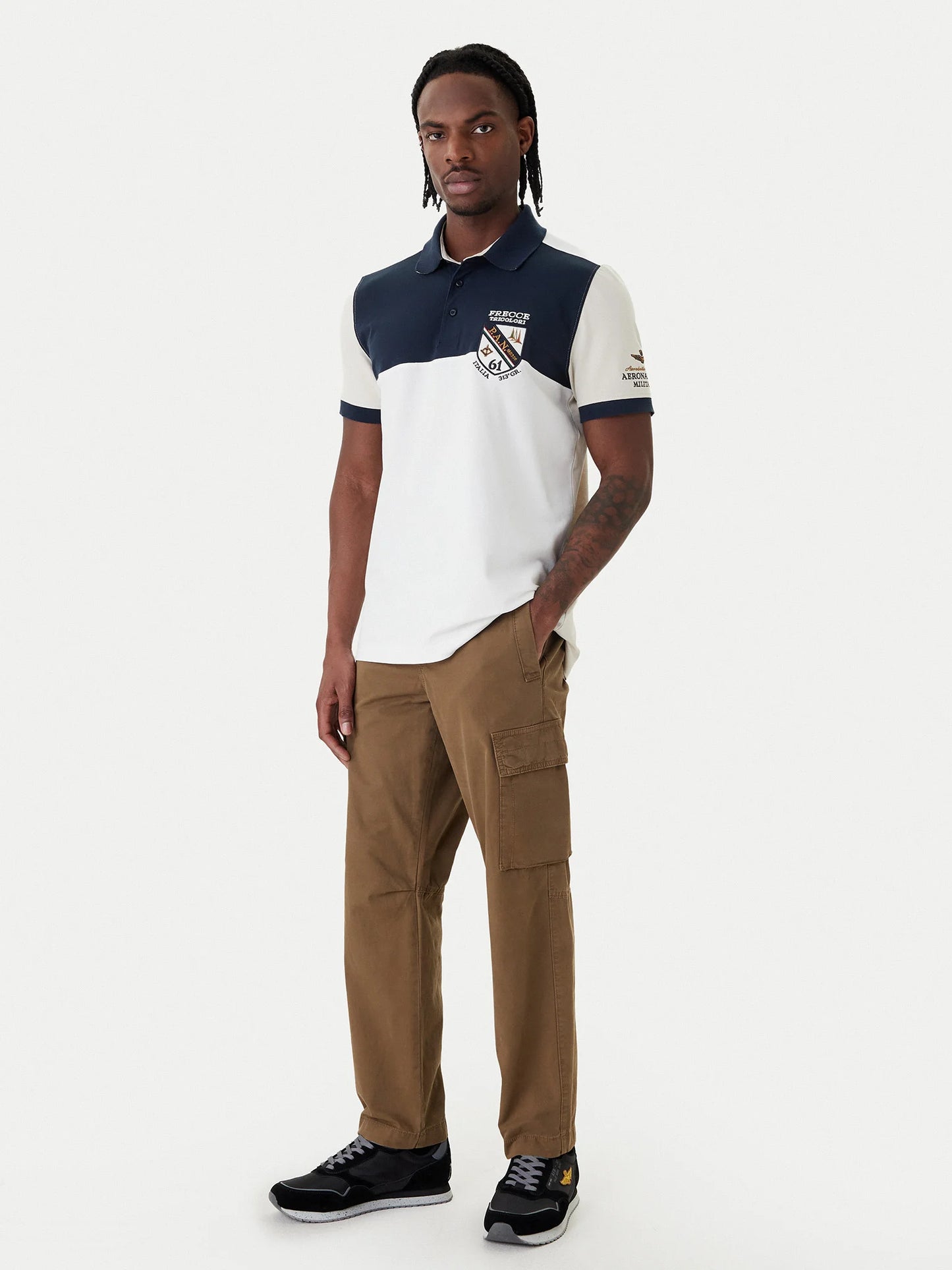 POLO UOMO AERONAUTICA MILITARE CON SCUDETTO MEZZA MANICA BIANCO/GHIACCIO/BLU NAVY