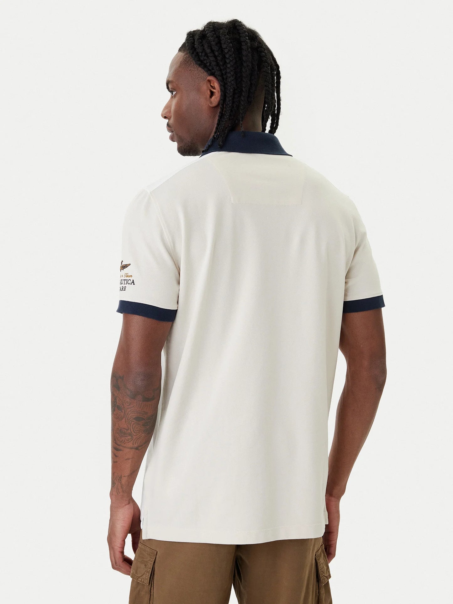 POLO UOMO AERONAUTICA MILITARE CON SCUDETTO MEZZA MANICA BIANCO/GHIACCIO/BLU NAVY