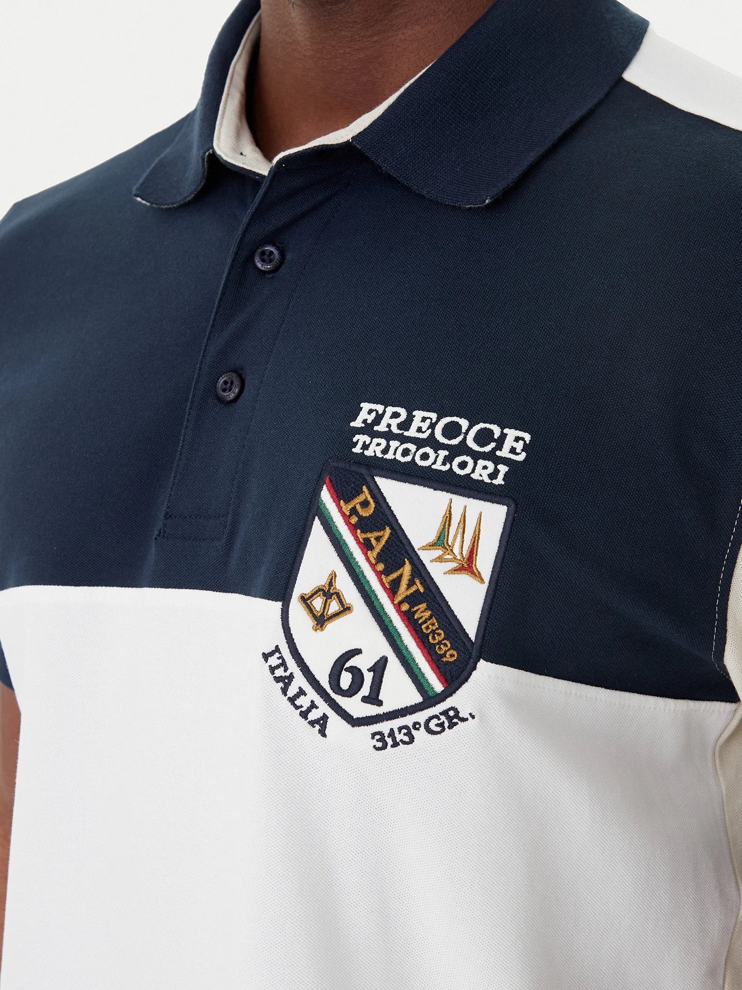POLO UOMO AERONAUTICA MILITARE CON SCUDETTO MEZZA MANICA BIANCO/GHIACCIO/BLU NAVY