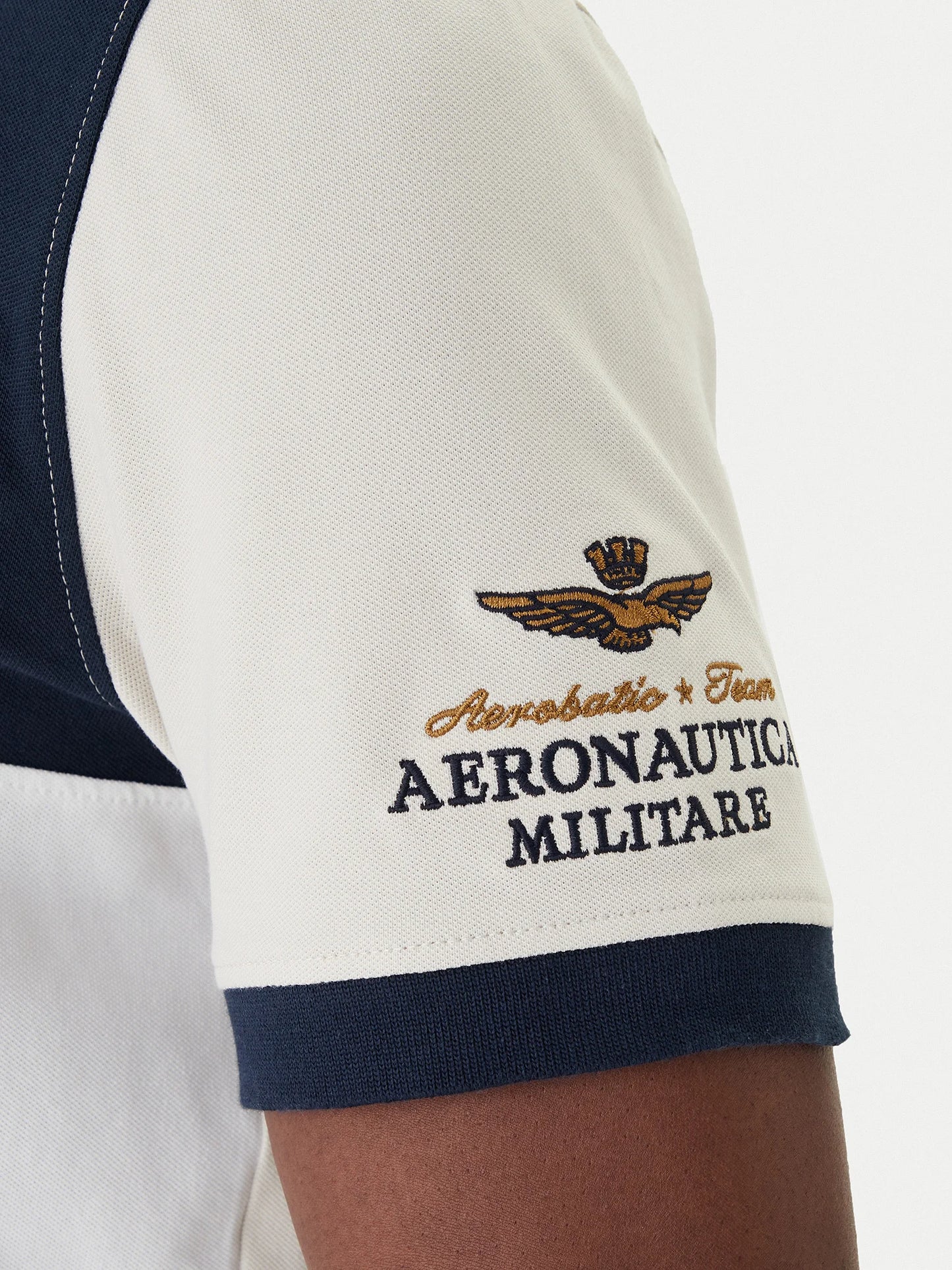 POLO UOMO AERONAUTICA MILITARE CON SCUDETTO MEZZA MANICA BIANCO/GHIACCIO/BLU NAVY
