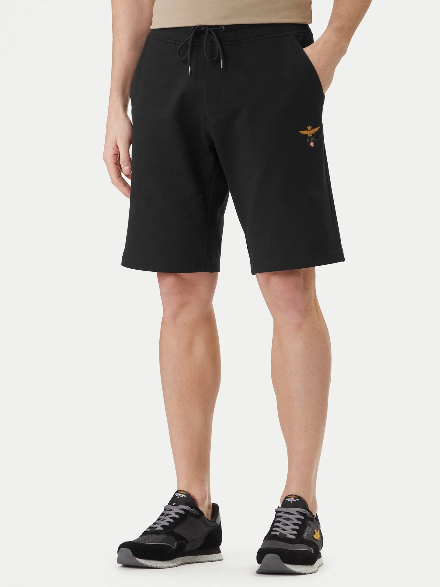 BERMUDA SHORTS UOMO AERONAUTICA MILITARE IN COTONE BIANCO NERO