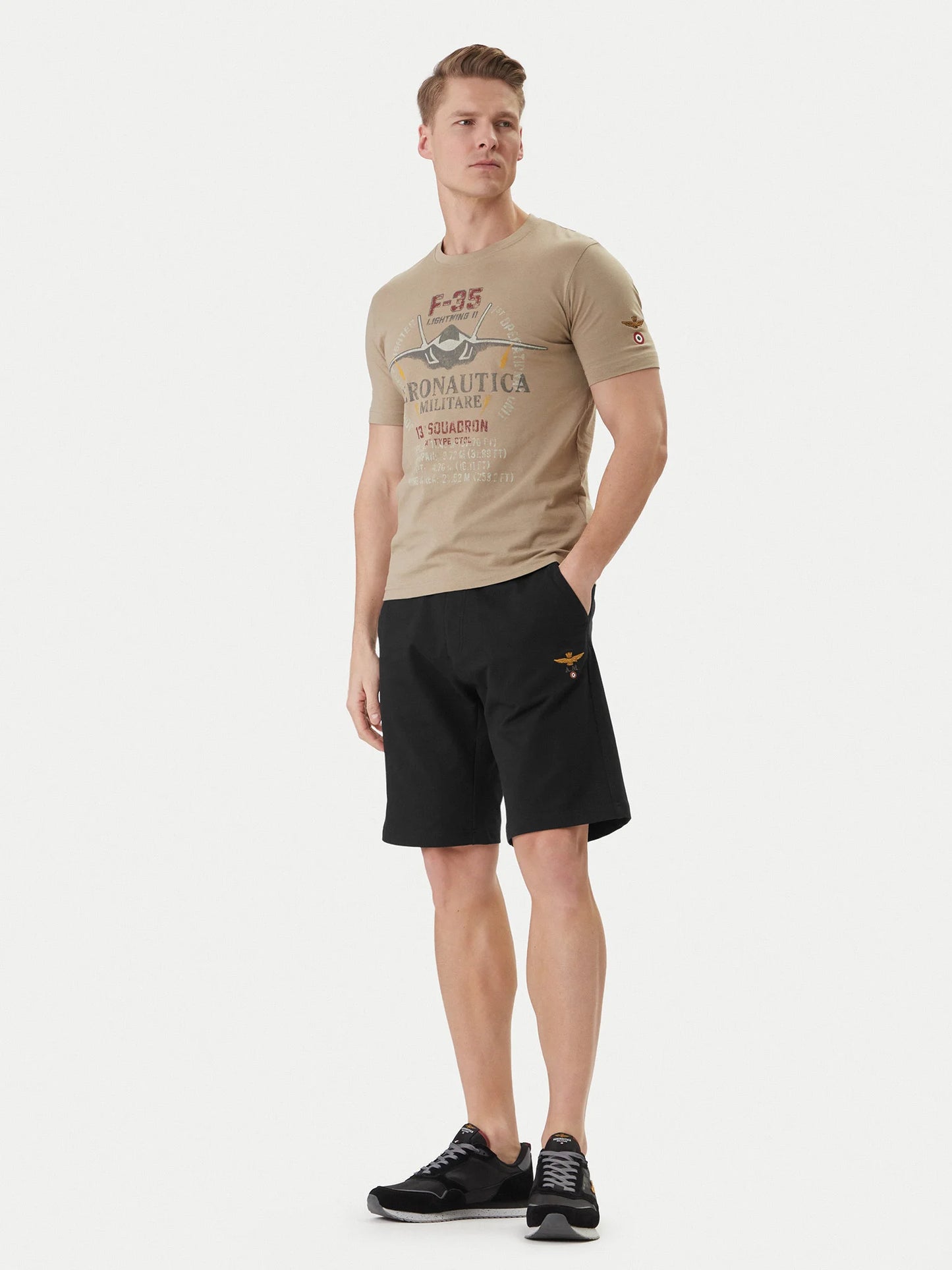 BERMUDA SHORTS UOMO AERONAUTICA MILITARE IN COTONE BIANCO NERO