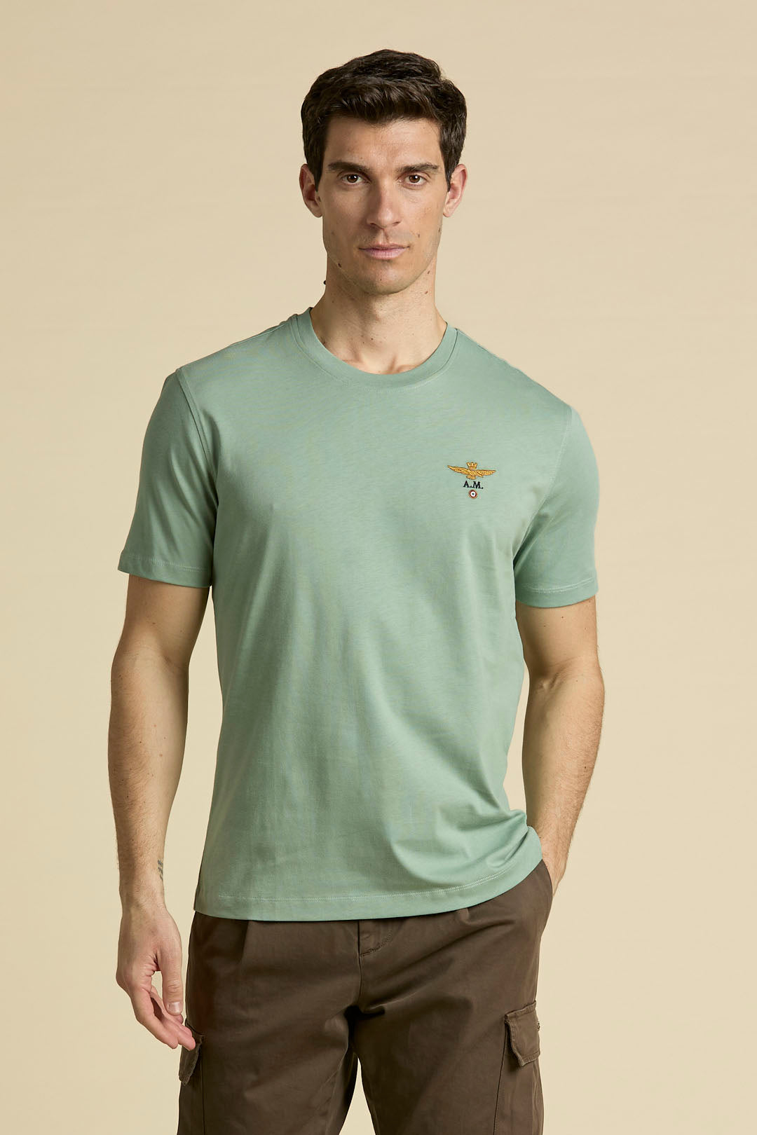 T-SHIRT UOMO AERONAUTICA MILITARE BASIC MEZZA MANICA VERDE PASTELLO