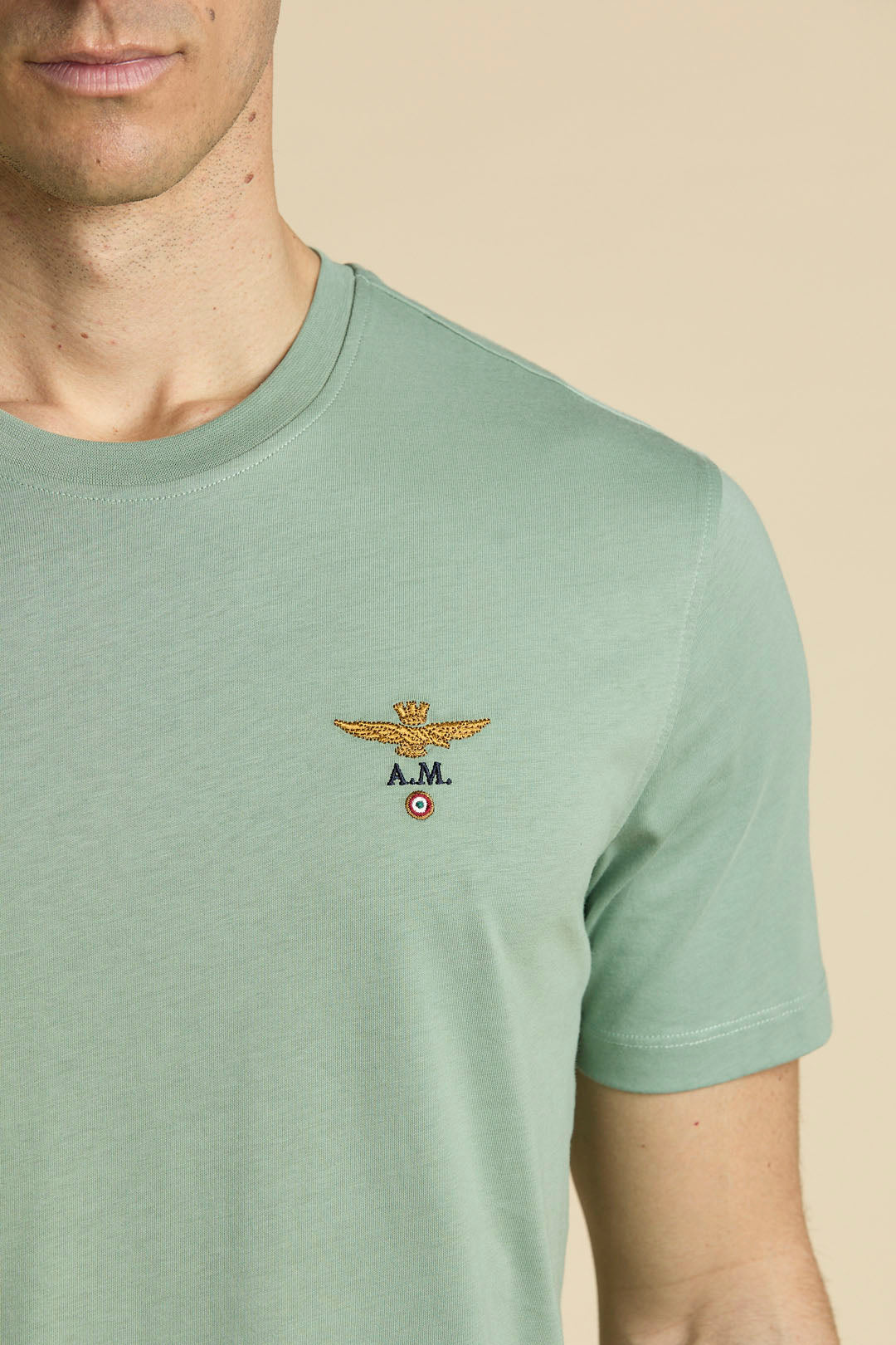T-SHIRT UOMO AERONAUTICA MILITARE BASIC MEZZA MANICA VERDE PASTELLO