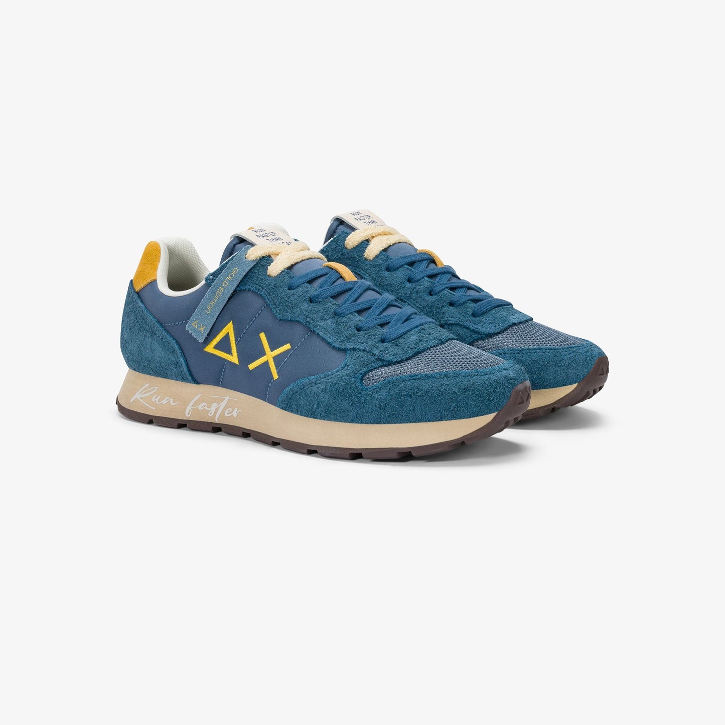 SUN 68 SCARPE Sneaker Tom Vintage in nylon e suede blu avio scuro