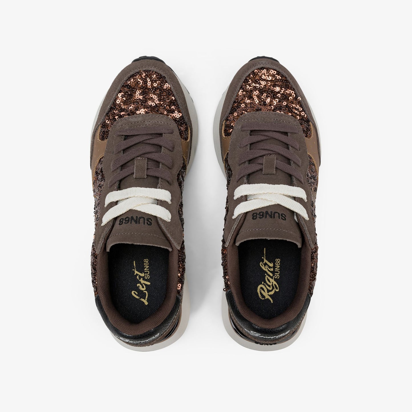 SUN 68 SCARPE Sneaker Big Ally con paillettes marrone Z46219