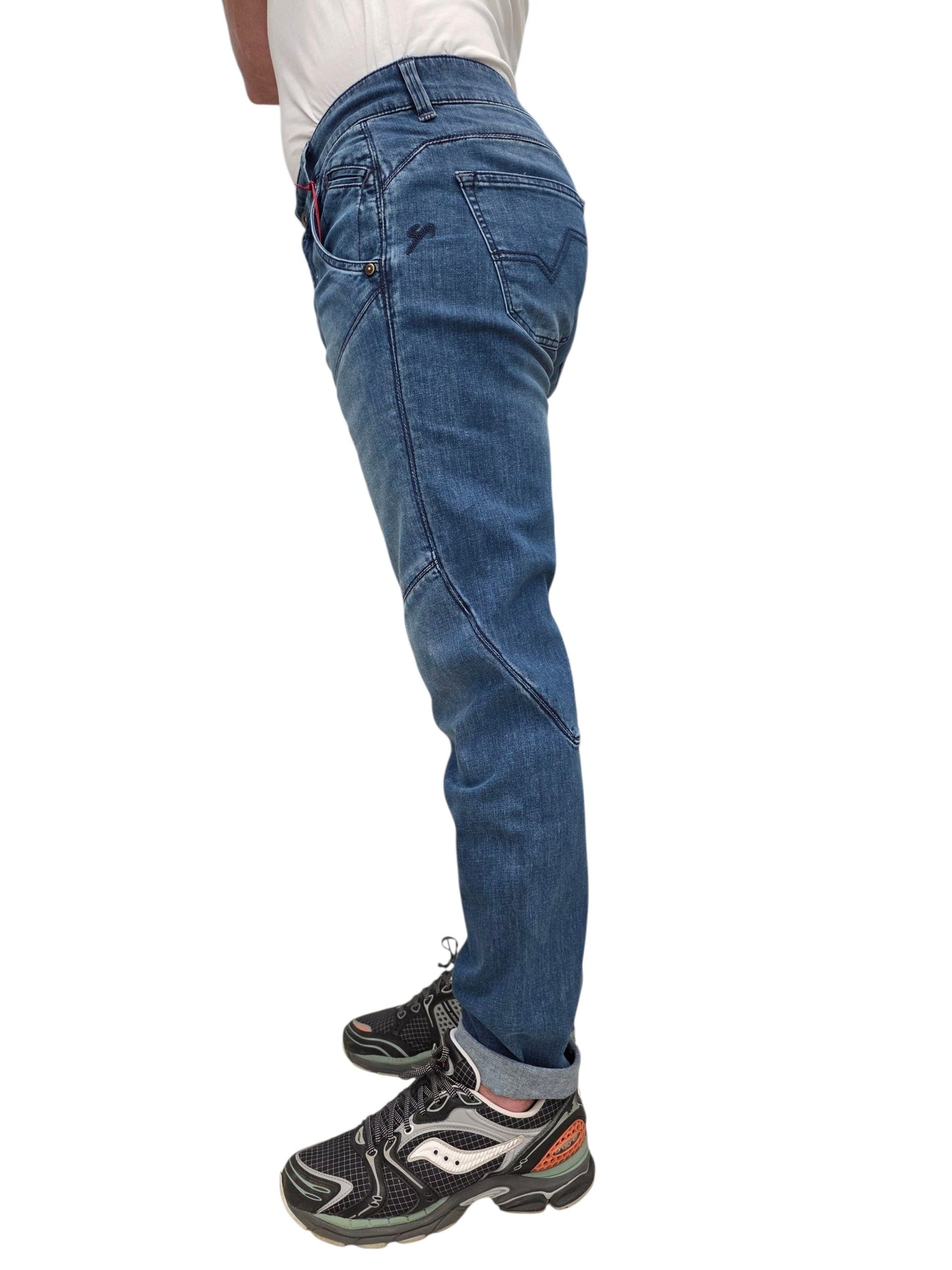 JEANS UOMO 9.2 CARLO CHIONNA ICONICO 5 TASCHE SLIM FIT BLU MEDIO