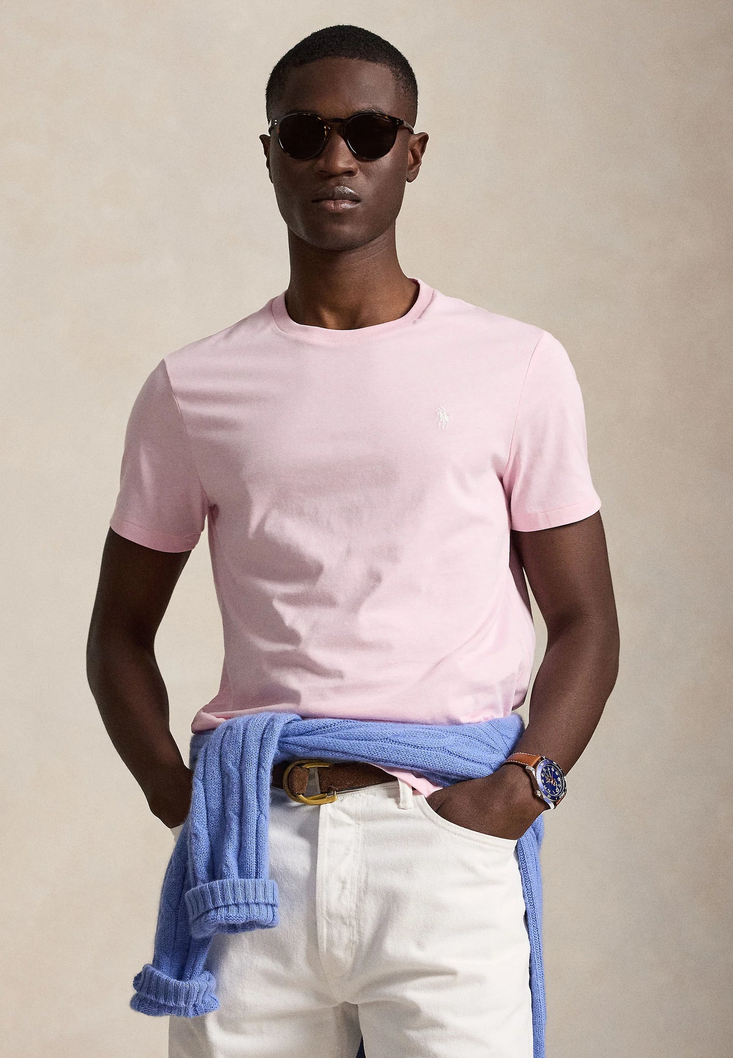 T-SHIRT RALPH LAUREN MAGLIETTA IN JERSEY CUSTOM SLIM FIT ROSA