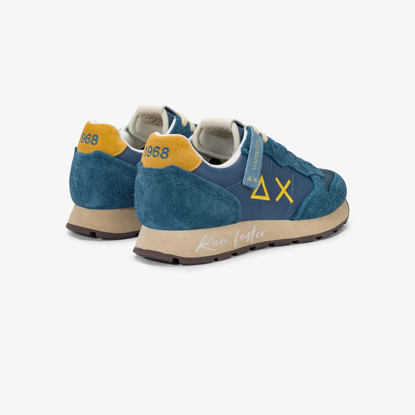 SUN 68 SCARPE Sneaker Tom Vintage in nylon e suede blu avio scuro
