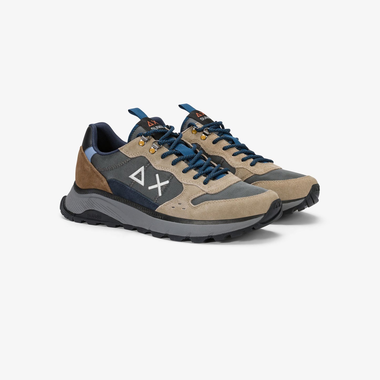 SUN 68 SCARPE Sneaker Fire & Camping in suede e nylon beige scuro Z46138