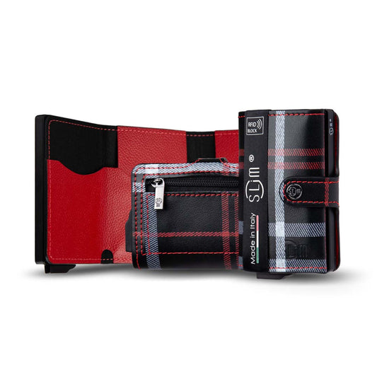 PORTAFOGLIO SLIM PORTA CARTE VERA PELLE TARTAN SCOZZESE